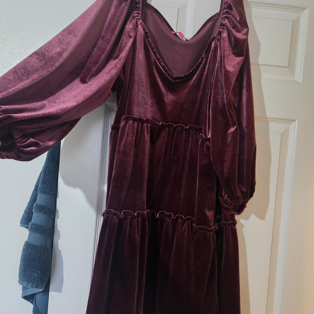 Betsey Johnson Long Sleeve Velvet Dress in Rich Burgundy